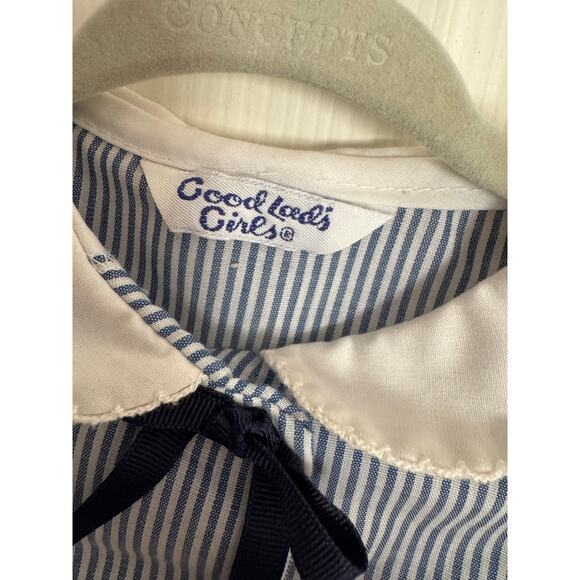 VTG Goodlad Girls Peter Pan Collar Striped Top Navy Pleated Suspender Skirt Sz 4 - Picture 5 of 11